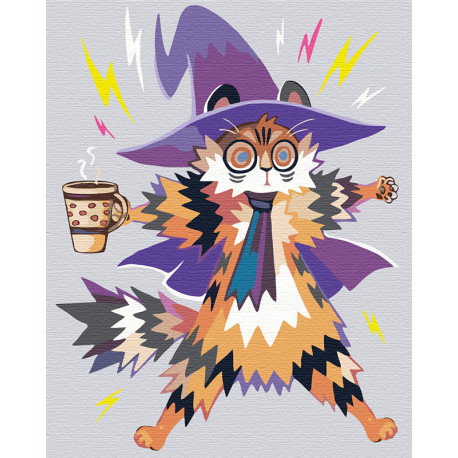  Кот и чашка кофе Раскраска картина по номерам на холсте с неоновыми красками AAAA-RS073