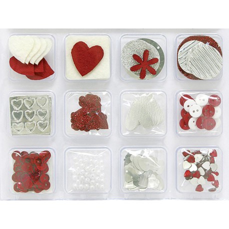 Сердечки Набор декоративных элементов из фетра, ткани, пластика, дерева в органайзере Heyda