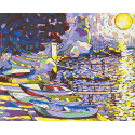 Лодки под луной Раскраска картина по номерам на холсте