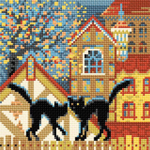 Пример оформления в рамку Город и кошки. Осень Алмазная вышивка мозаика Риолис АМ0049