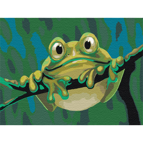  Яркий лягушонок Раскраска картина по номерам на холсте с неоновыми красками AAAA-RS051