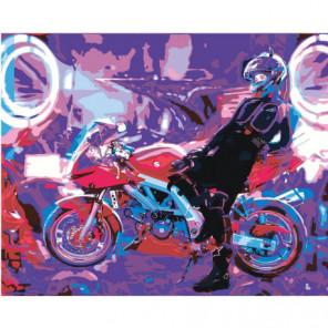 Мотоциклист неоновый Раскраска картина по номерам на холсте