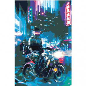 Неоновый мотоцикл 80х120 Раскраска картина по номерам на холсте