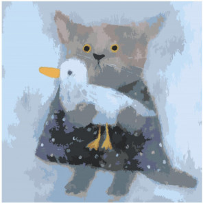 Кот с птичкой 80х80 Раскраска картина по номерам на холсте