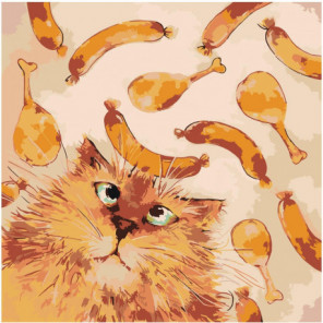 Кот и сосиски Раскраска картина по номерам на холсте