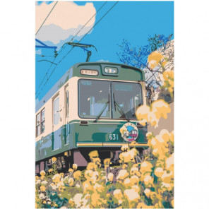 Весенний поезд 80х120 Раскраска картина по номерам на холсте