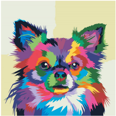 Разноцветная неоновая собачка 80х80 Раскраска картина по номерам на холсте