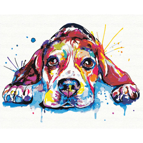  Веселый радужный щенок 80х100 см Раскраска картина по номерам на холсте с неоновыми красками AAAA-RS076-80x100
