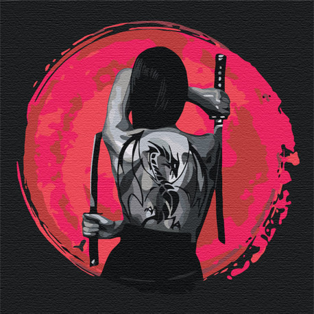  Девушка с татуировкой дракона/ Катана 80х80 смРаскраска картина по номерам на холсте с неоновыми красками AAAA-RS063-80x80
