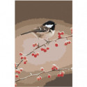 Птичка на ветке с ягодами Раскраска картина по номерам на холсте