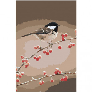 Птичка на ветке с ягодами 100х150 Раскраска картина по номерам на холсте