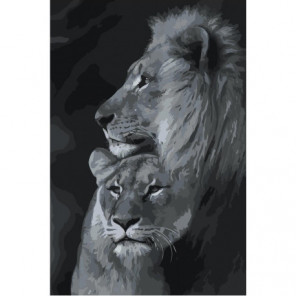 Лев и львица черно-белые 80х120 Раскраска картина по номерам на холсте