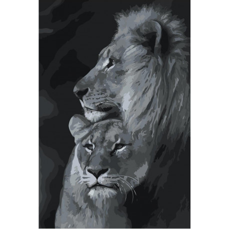 Лев и львица черно-белые 100х150 Раскраска картина по номерам на холсте