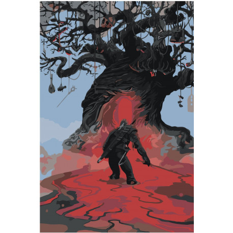 Ведьмак у дерева 80х120 Раскраска картина по номерам на холсте