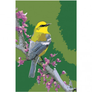 Желтая птичка на ветке 80х120 Раскраска картина по номерам на холсте