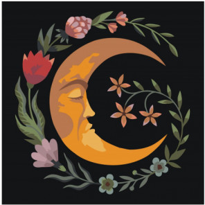 Луна Полумесяц с цветами Раскраска картина по номерам на холсте