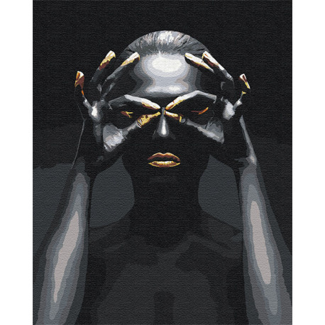  Золотые ресницы и губы / Африканка Раскраска картина по номерам на холсте с металлической краской AAAA-RS079