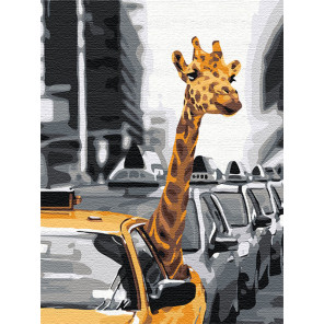 Пример в интерьере Жираф в большом городе 75х100 см Раскраска картина по номерам на холсте AAAA-RS053-75x100