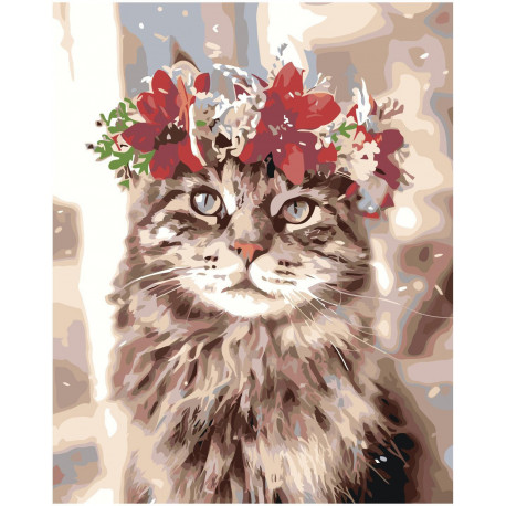 Кошка с цветочным венком Раскраска картина по номерам на холсте