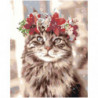 Кошка с цветочным венком Раскраска картина по номерам на холсте