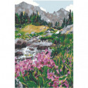 Горная река с цветами Раскраска картина по номерам на холсте