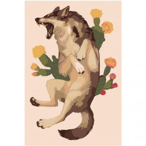 Кричащий волк с цветами Раскраска картина по номерам на холсте