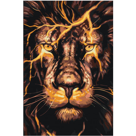 Огненный лев 80х120 Раскраска картина по номерам на холсте