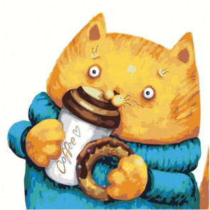 Кот и кофе Раскраска картина по номерам на холсте