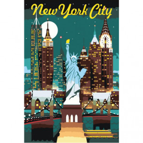 Небоскребы и Статуя Свободы в Нью-Йорке, США Раскраска картина по номерам на холсте