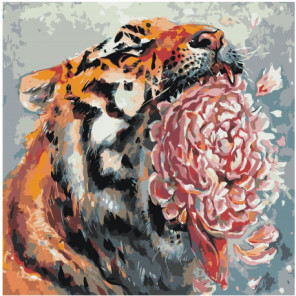 Тигр с цветком 100х100 Раскраска картина по номерам на холсте