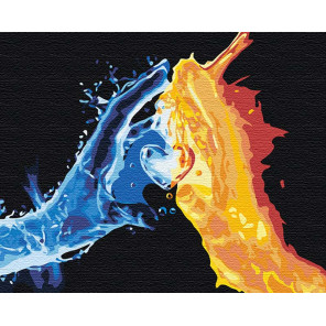 Пример в интерьере Взаимное притяжение / Огонь и вода 100х125 см Раскраска картина по номерам на холсте с неоновыми красками AA