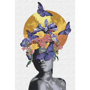  Африканка, луна и бабочки Раскраска картина по номерам на холсте с металлической краской AAAA-RS039