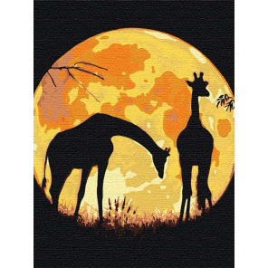 Пример в интерьере Жирафы и сияющая луна Раскраска картина по номерам на холсте с неоновыми красками AAAA-RS125