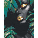 Африканка и листья Раскраска картина по номерам на холсте с металлической краской AAAA-RS107