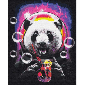  Панда в космосе с коктелем 80х100 см Раскраска картина по номерам на холсте с неоновыми красками AAAA-RS110-80x100