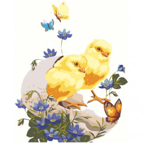 Цыпленок с цветами Раскраска картина по номерам на холсте