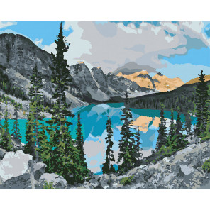  Озеро в горах Раскраска картина по номерам на холсте U8119