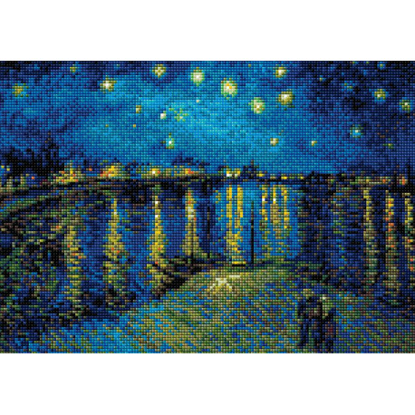  Звездная ночь над Роной по мотивам картины Ван Гога Алмазная вышивка мозаика Риолис АМ0044