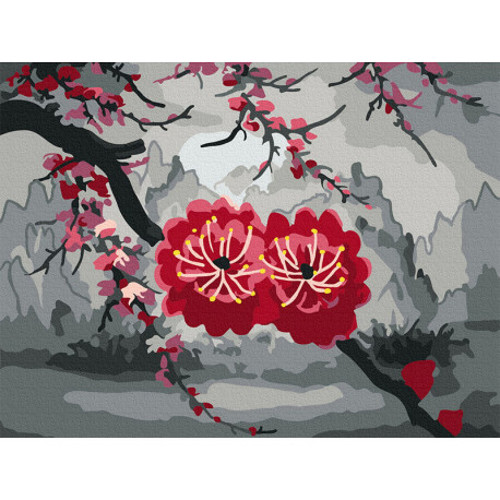  Цветы сакуры Раскраска картина по номерам на холсте KH1008