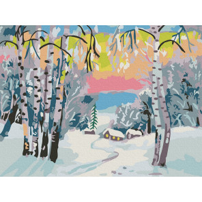  Зимний пейзаж Раскраска картина по номерам на холсте KH0989