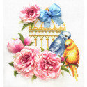 Волнистые попугайчики Набор для вышивания крестом и лентами Многоцветница
