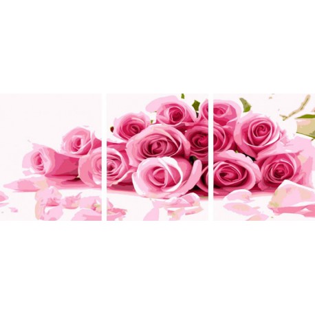 Нежные розы Триптих Раскраска по номерам акриловыми красками на холсте Color Kit