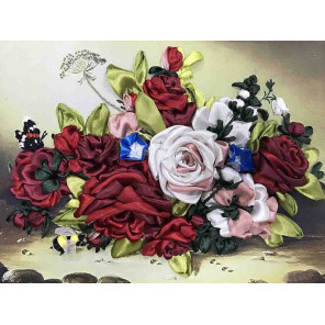  Шмель на розах Набор для вышивания лентами Многоцветница МЛ(Н)-3008