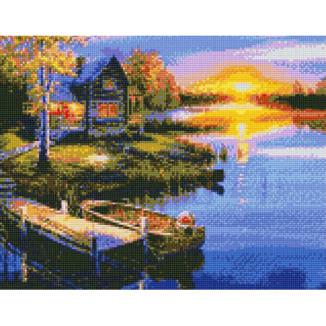  Закат на озере Алмазная вышивка мозаика на подрамнике на подрамнике WB11808