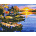 Закат на озере Алмазная вышивка мозаика на подрамнике на подрамнике