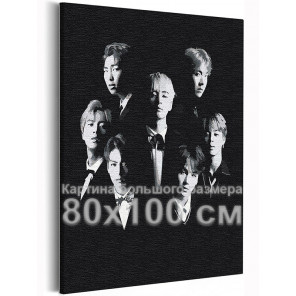 Пример картины в интерьере BTS черно-белый арт Корейская K-POP группа 80х100 см Раскраска картина по номерам на холсте AAAA-RS3