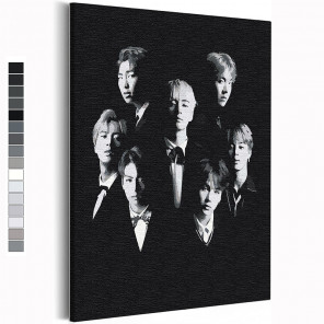 Пример картины и схема BTS черно-белый арт Корейская K-POP группа Раскраска картина по номерам на холсте AAAA-RS355