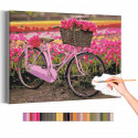 Велосипед и тюльпаны / Цветы Раскраска картина по номерам на холсте с неоновой краской