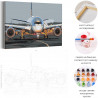 Пример картины и схема Самолет на взлетной полосе / Полет Раскраска картина по номерам на холсте AAAA-RS194