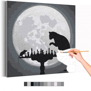  Шахматы при луне / Кошки - мышки Раскраска картина по номерам на холсте с металлической краской AAAA-RS307